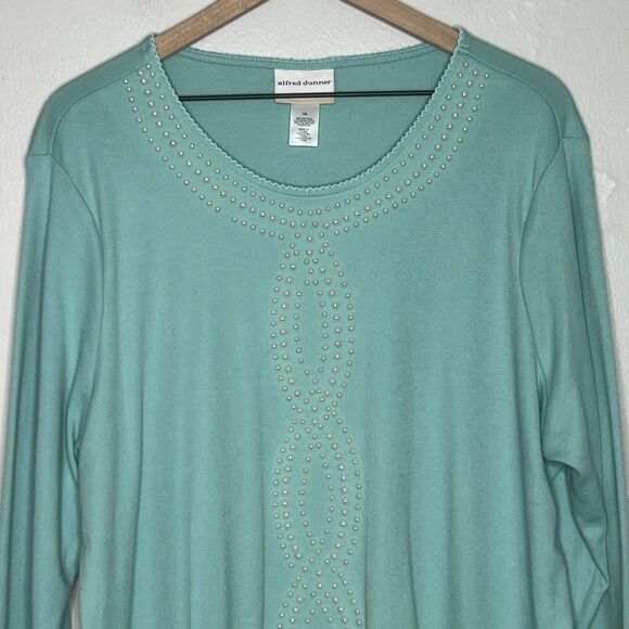 Alfred Dunner Womens Knit Top 1X Aqua‎ Blue Pearl Twist 3/4 Sleeve Easter Office - Picture 7 of 11